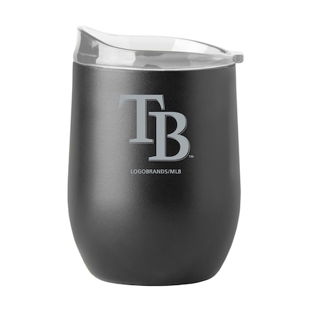 Logo Brands Tampa Bay Rays 16oz Black Etch Powder Coat Curved Bev 528-S16PB-BLK-9